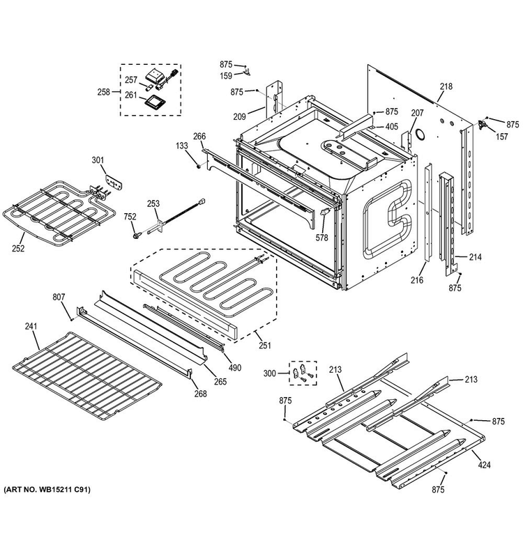 Lower Oven Diagram and Parts List for JT3500DF4WW  General Electric Wall Oven