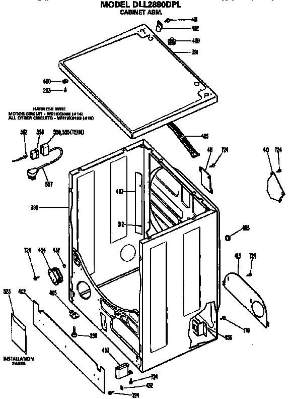 Cabinet Assembly Diagram and Parts List for DLL2880DPL  Hotpoint Dryer