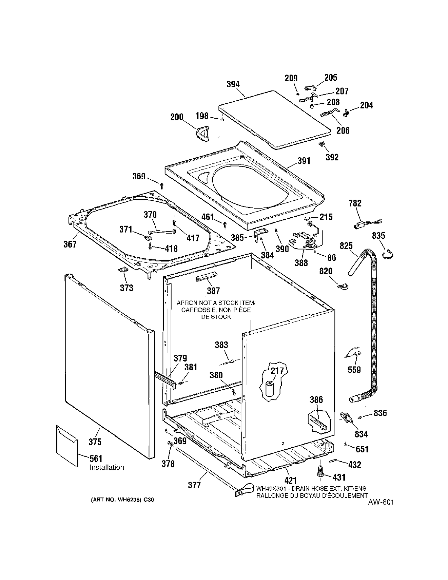 CABINET Diagram and Parts List for MNXR1070B1WW  General Electric Washer