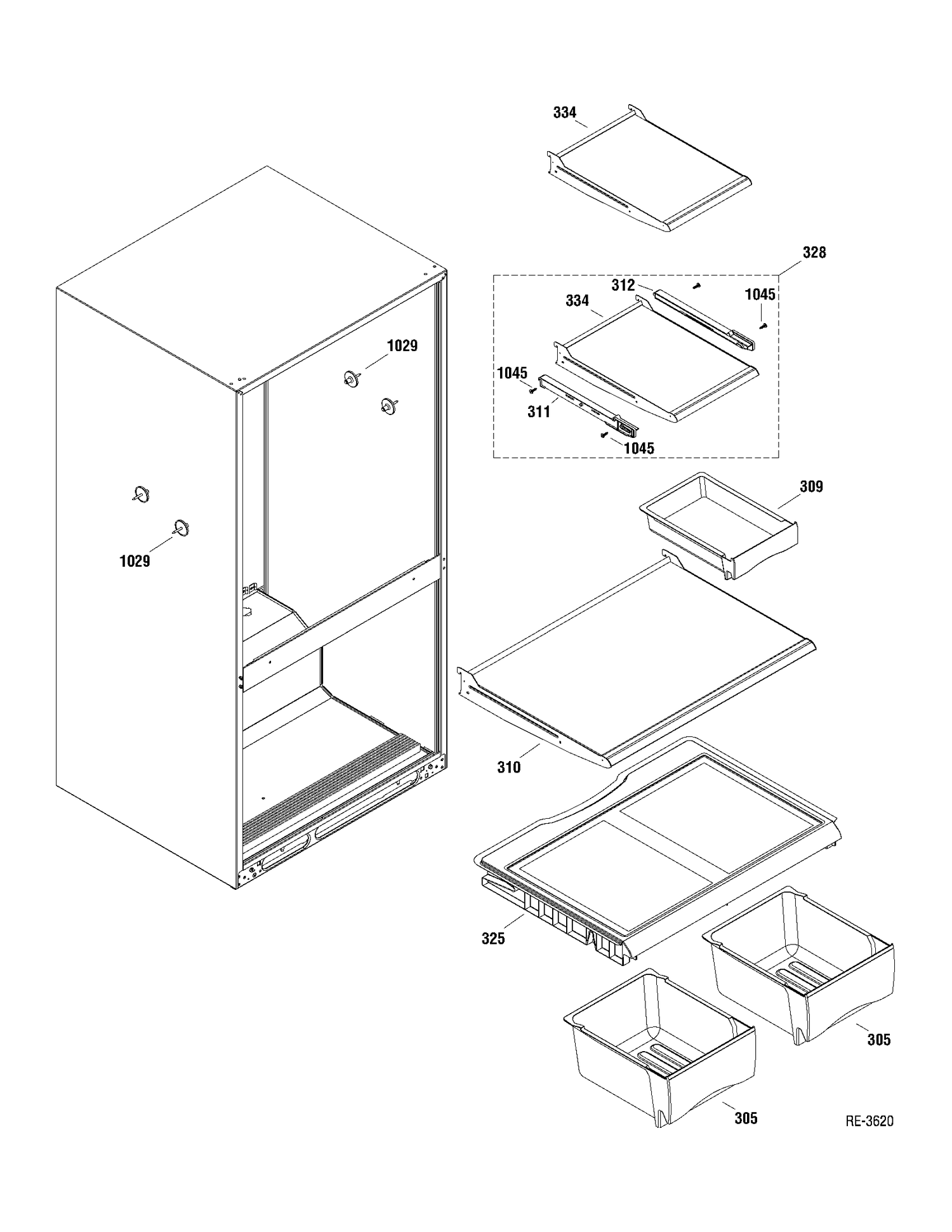 FF SHELVES Diagram and Parts List for MBRC0GAXARWW  General Electric Refrigerator