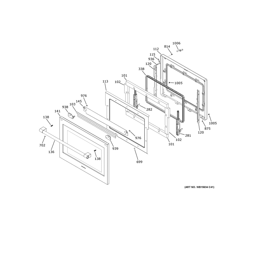 Door Diagram and Parts List for ZTSX1DPSN4SS  General Electric Wall Oven