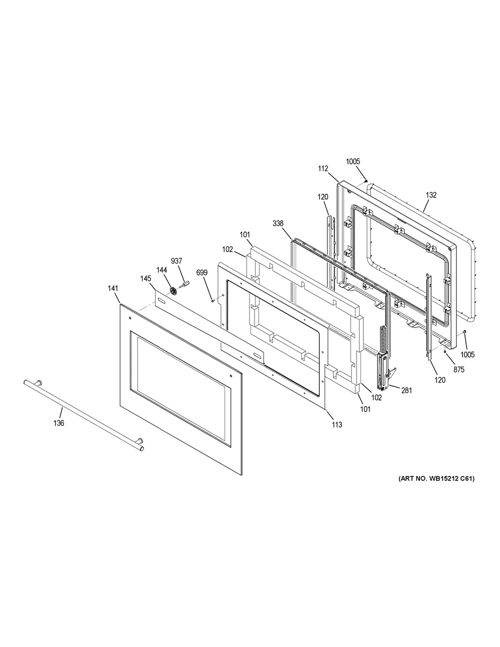 Lower Door Diagram and Parts List for ZEK7500SH4SS  General Electric Wall Oven