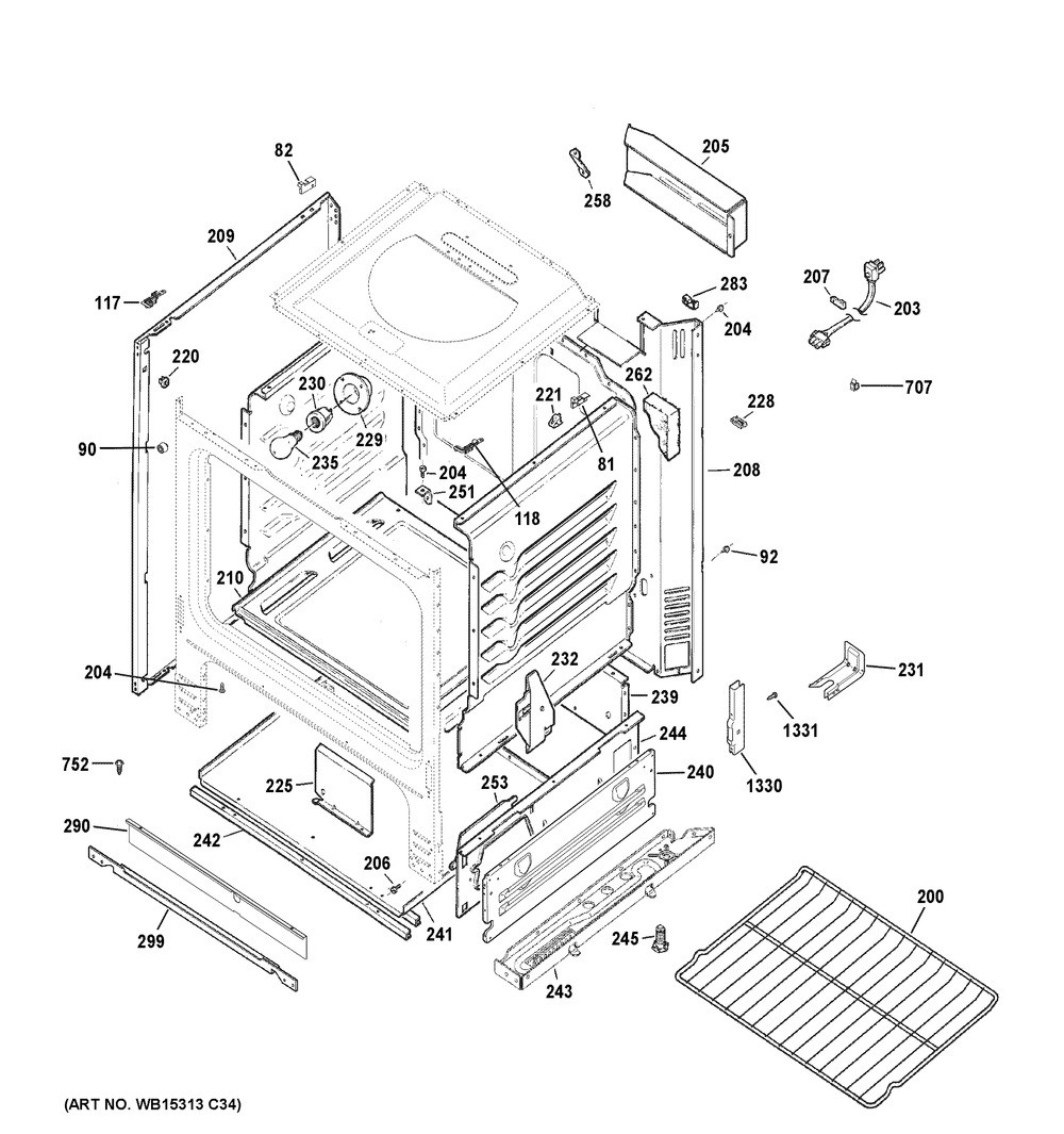 Body Parts Diagram and Parts List for JGBS30DEK3WW  General Electric Range