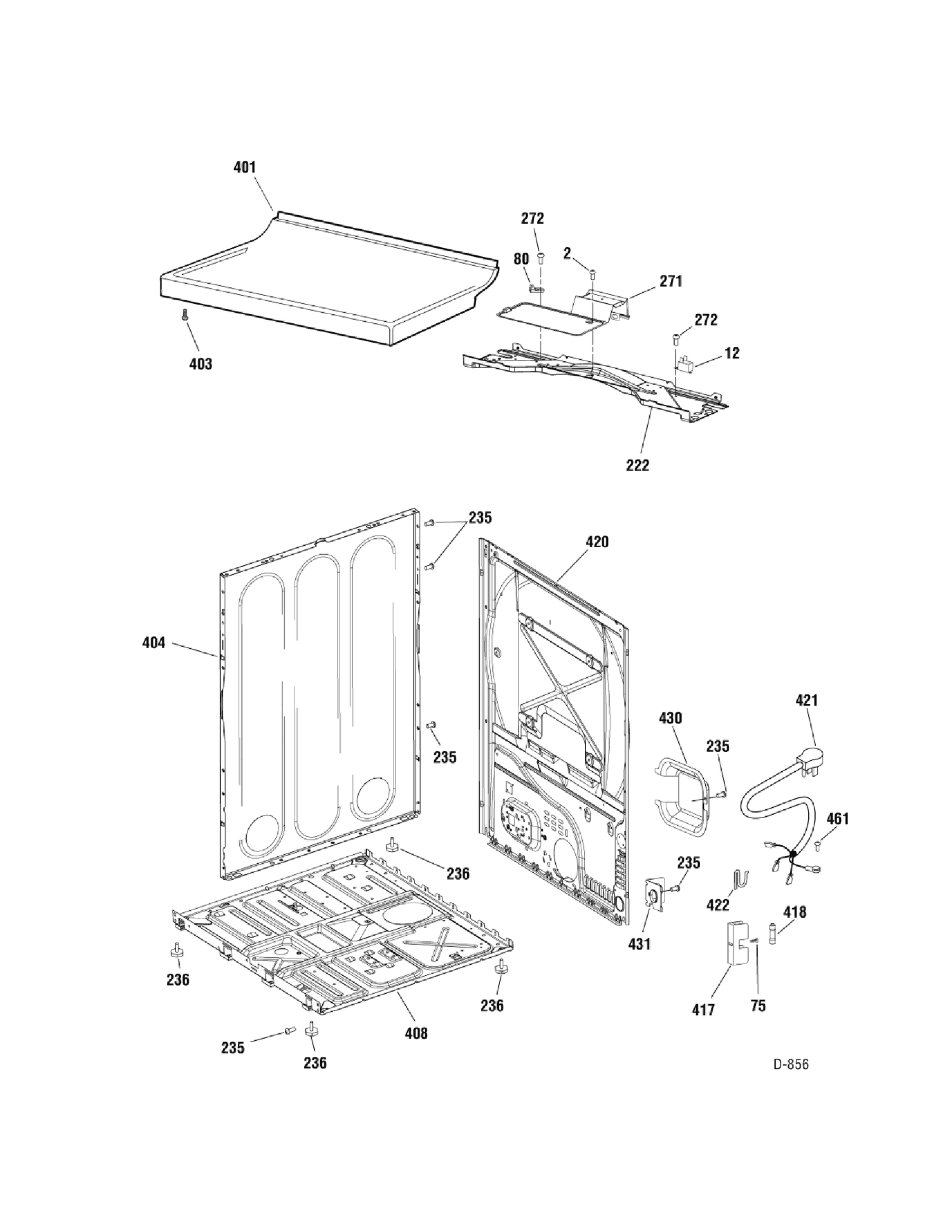 CABINET Diagram and Parts List for GCMX180ED2WW  General Electric Dryer