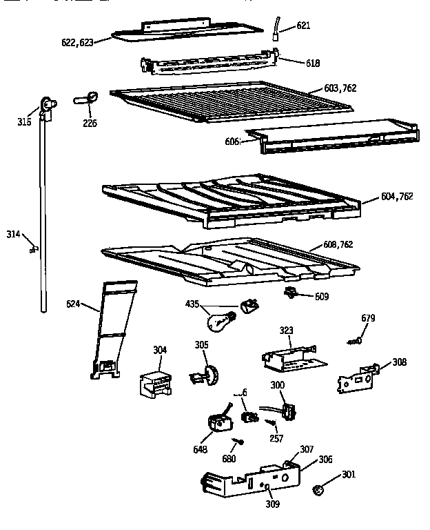 Compartment Separator Parts Diagram and Parts List for TBX2222QAYERAA  General Electric Refrigerator