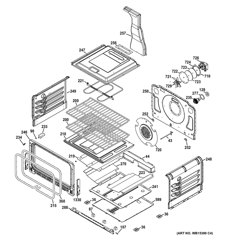 Lower Oven Diagram and Parts List for PGB950DEF2WW  General Electric Range