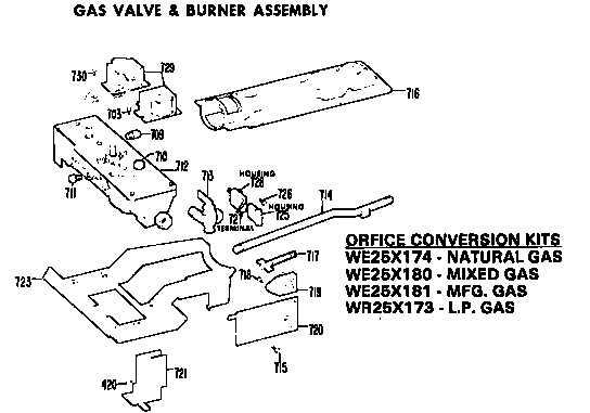 Gas Valve And Burner Assembly Diagram and Parts List for DDG7188VKL  General Electric Dryer