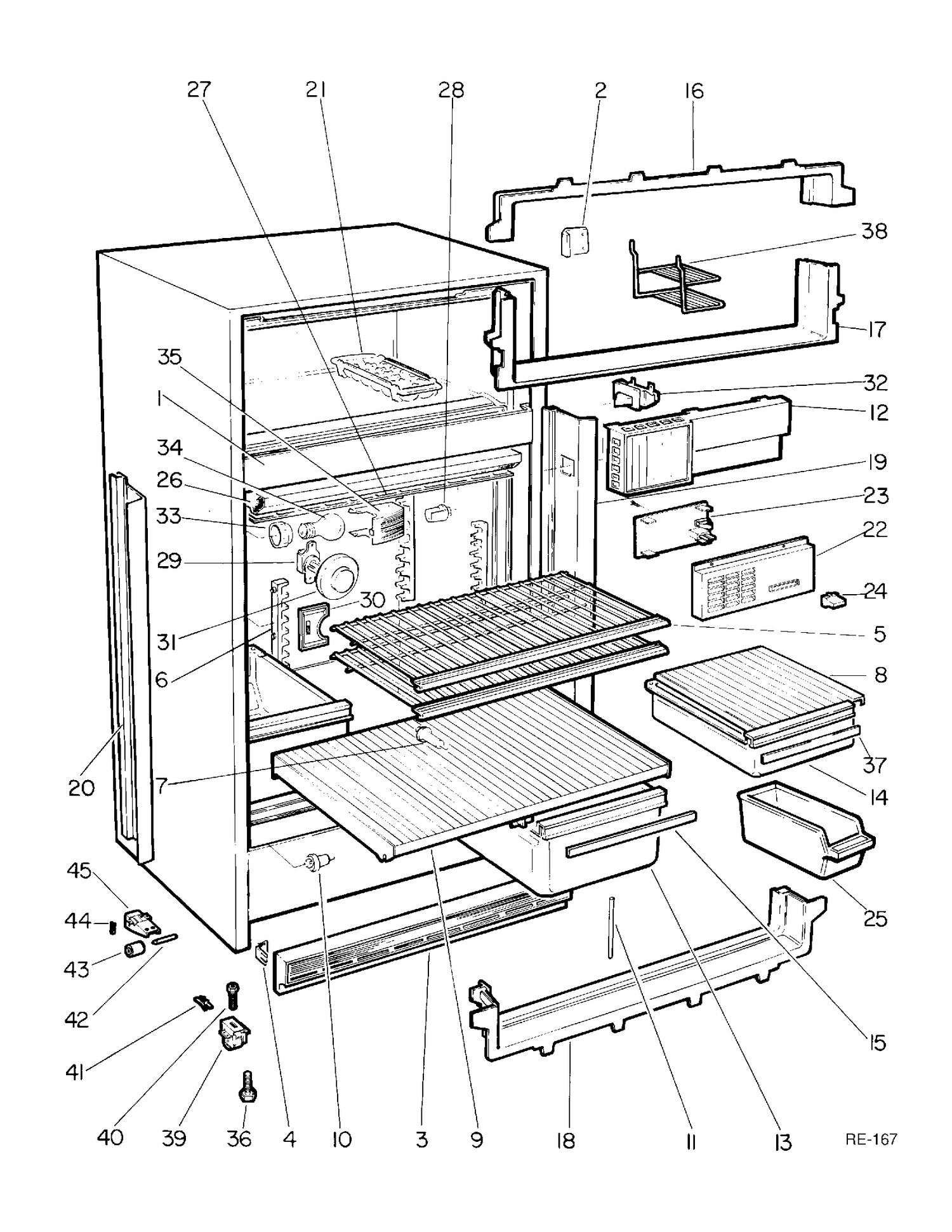 CABINET GROUP Diagram and Parts List for 34331  General Electric Refrigerator