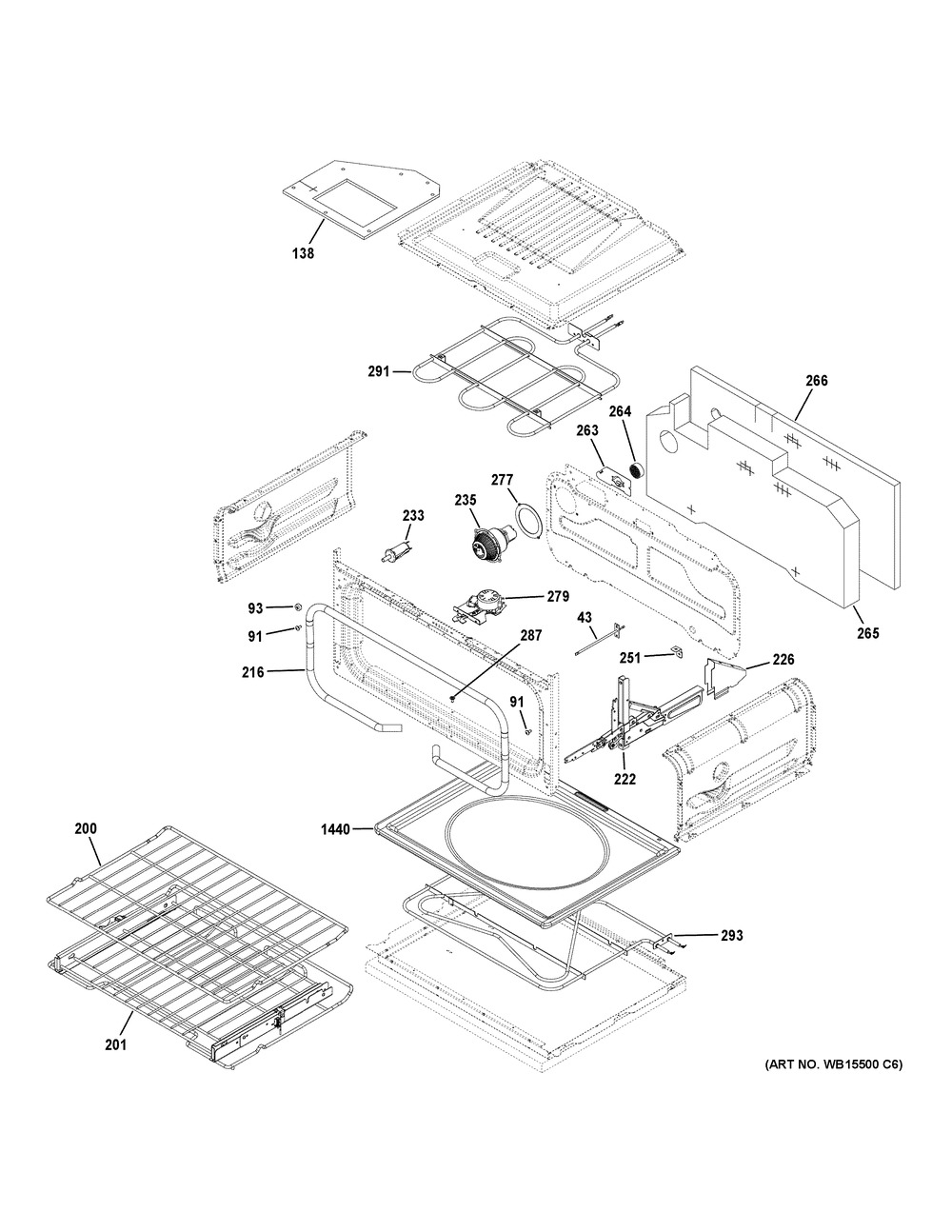 Upper Oven Diagram and Parts List for CES750P3M1D1  General Electric Range