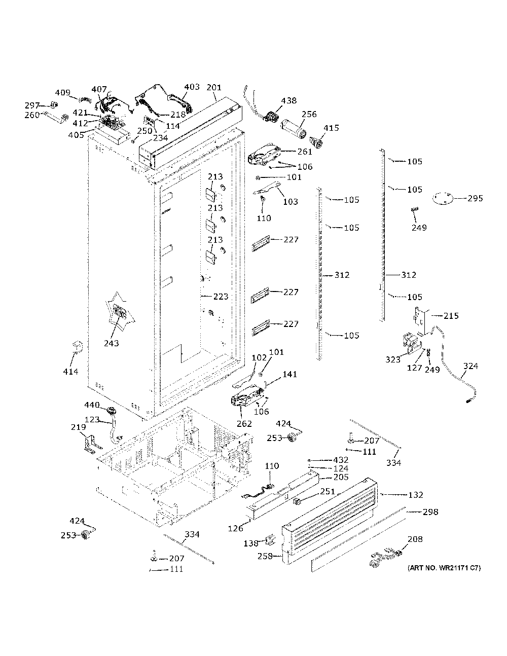 Case Parts Diagram and Parts List for ZIR301NBRAII  General Electric Refrigerator