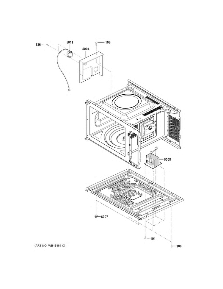 Interior Parts Diagram and Parts List for JES1456DS2WW  General Electric Microwave