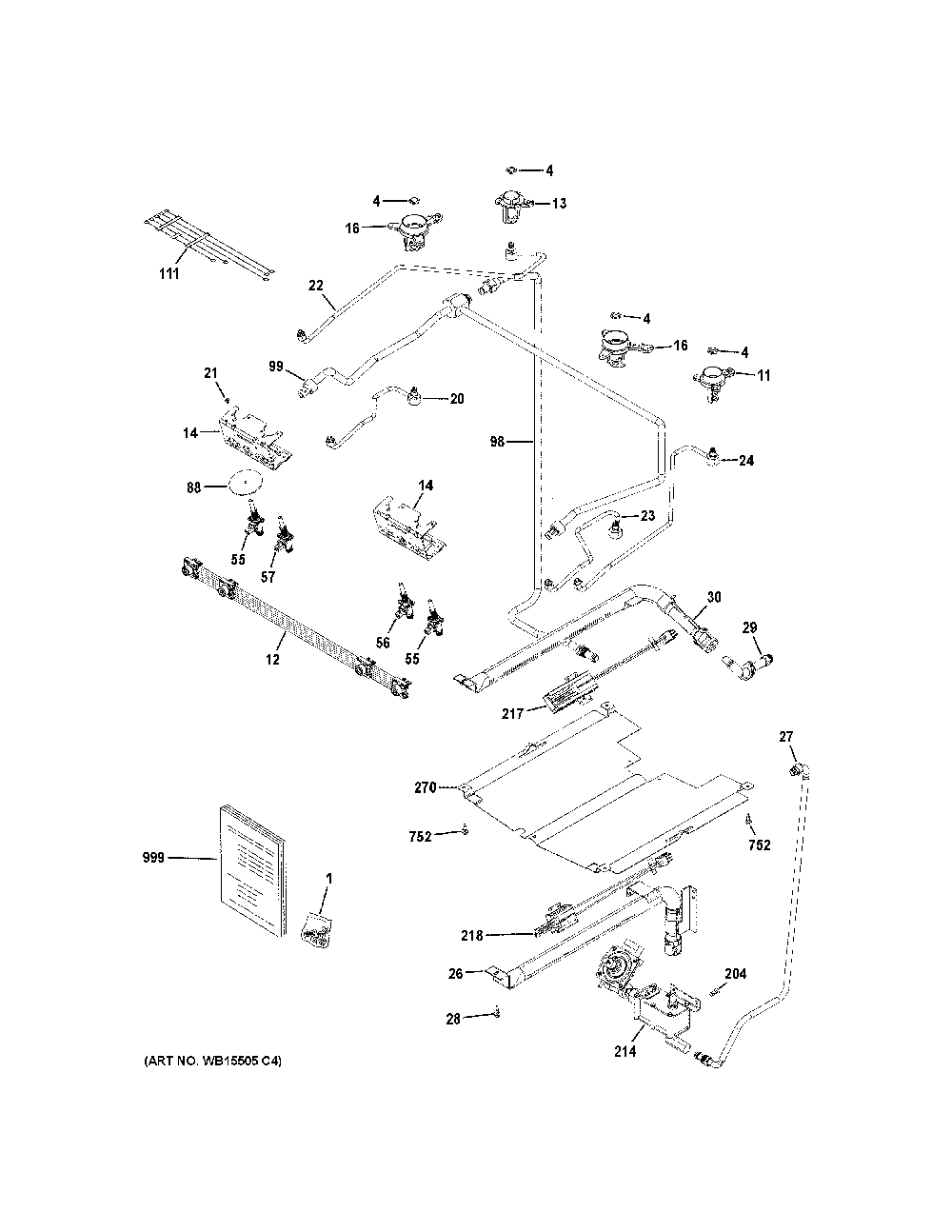 Gas And Burner Parts Diagram and Parts List for JGSS61SP2SS  General Electric Range