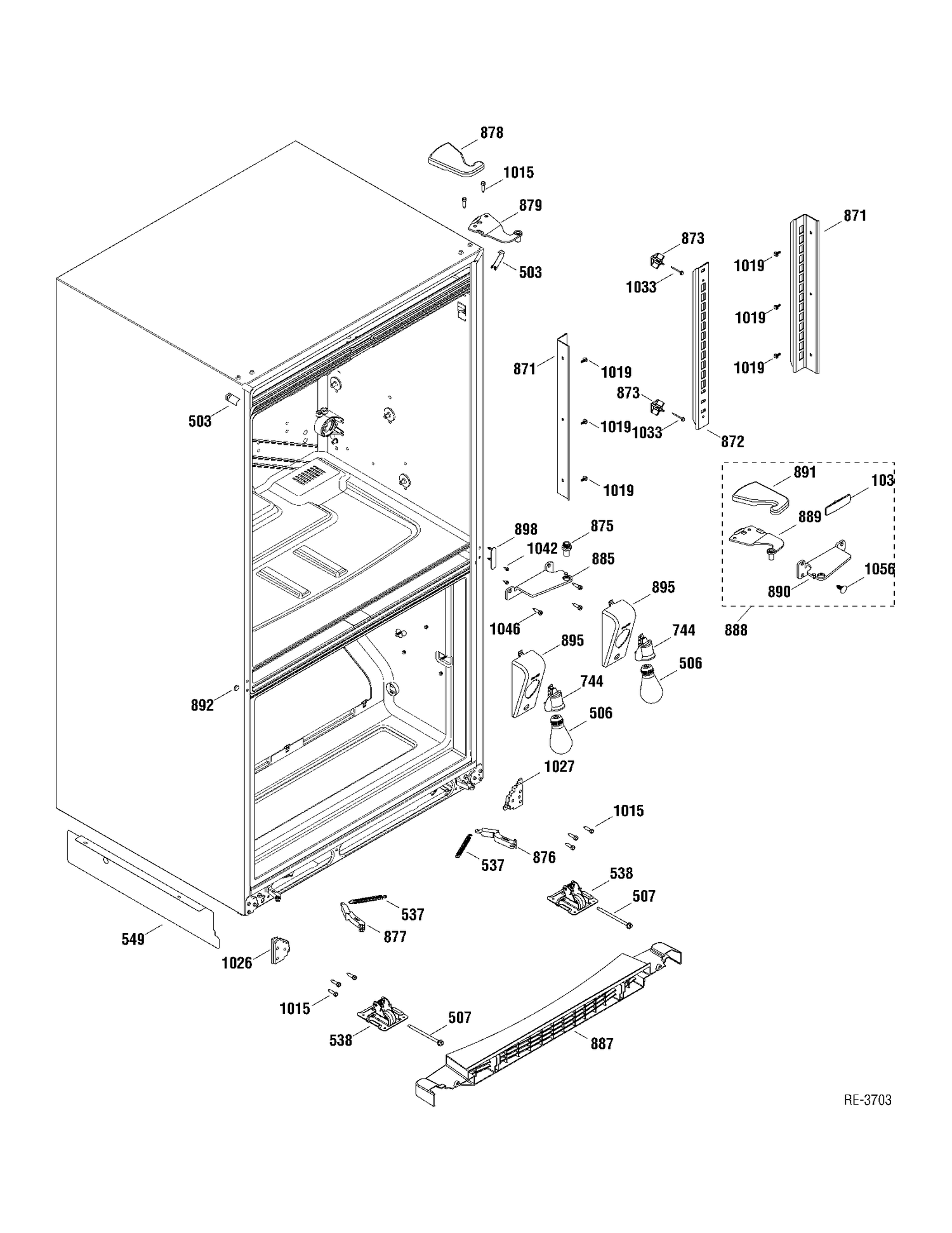 MISC CASE PARTS Diagram and Parts List for PDRF0MBYARBB  General Electric Refrigerator