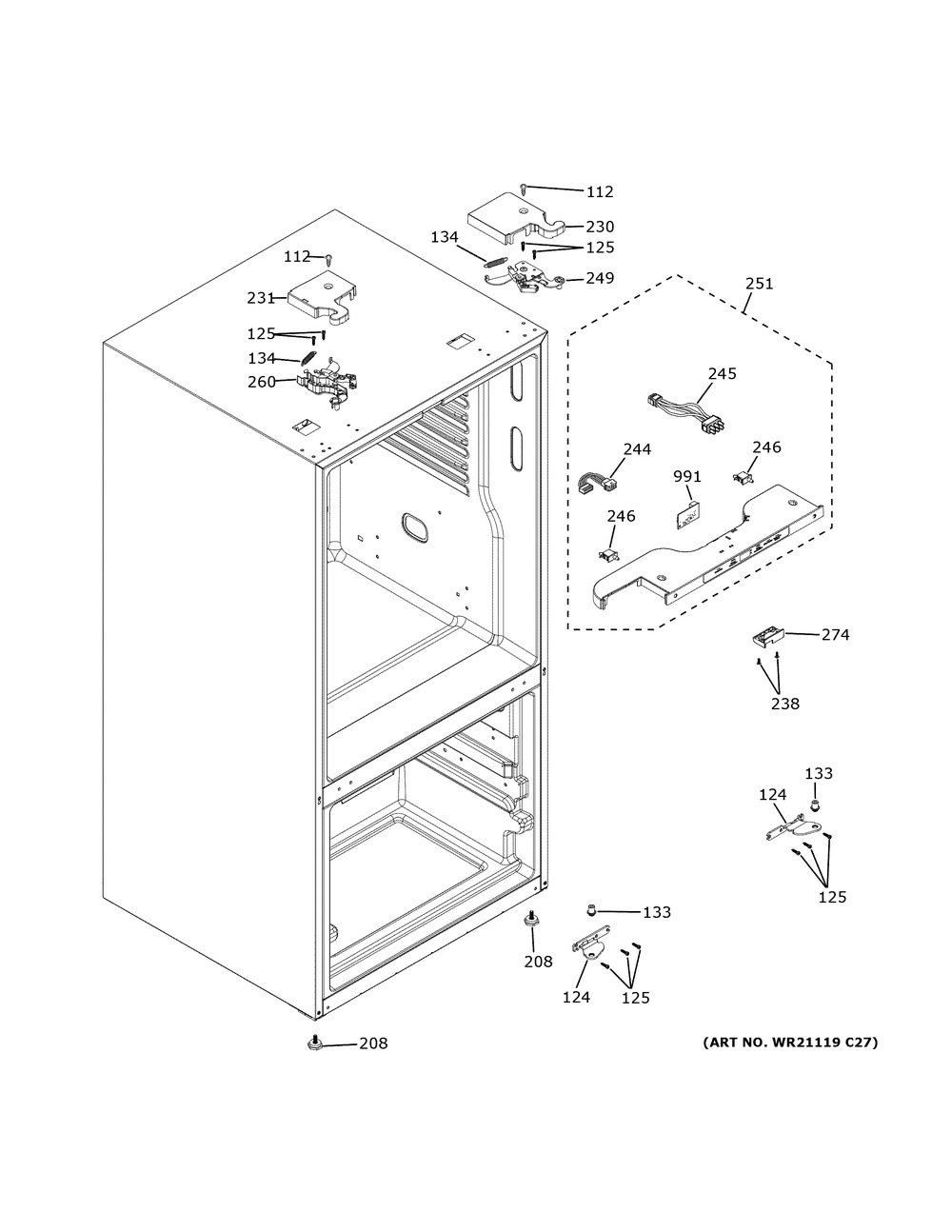 Case Parts Diagram and Parts List for GNE27JGMXFWW  General Electric Refrigerator
