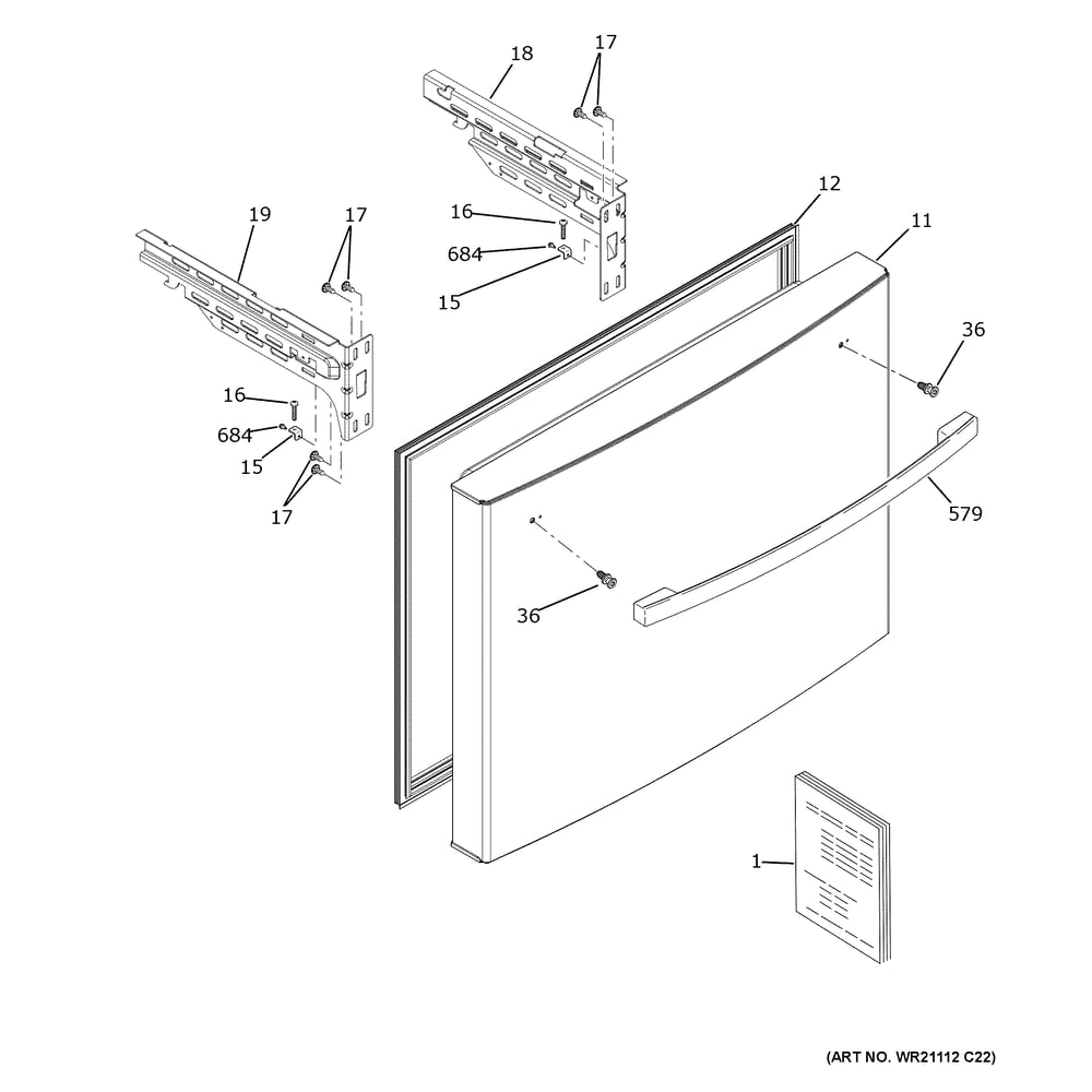 Freezer Door Diagram and Parts List for GNE27JGMZFBB  General Electric Refrigerator