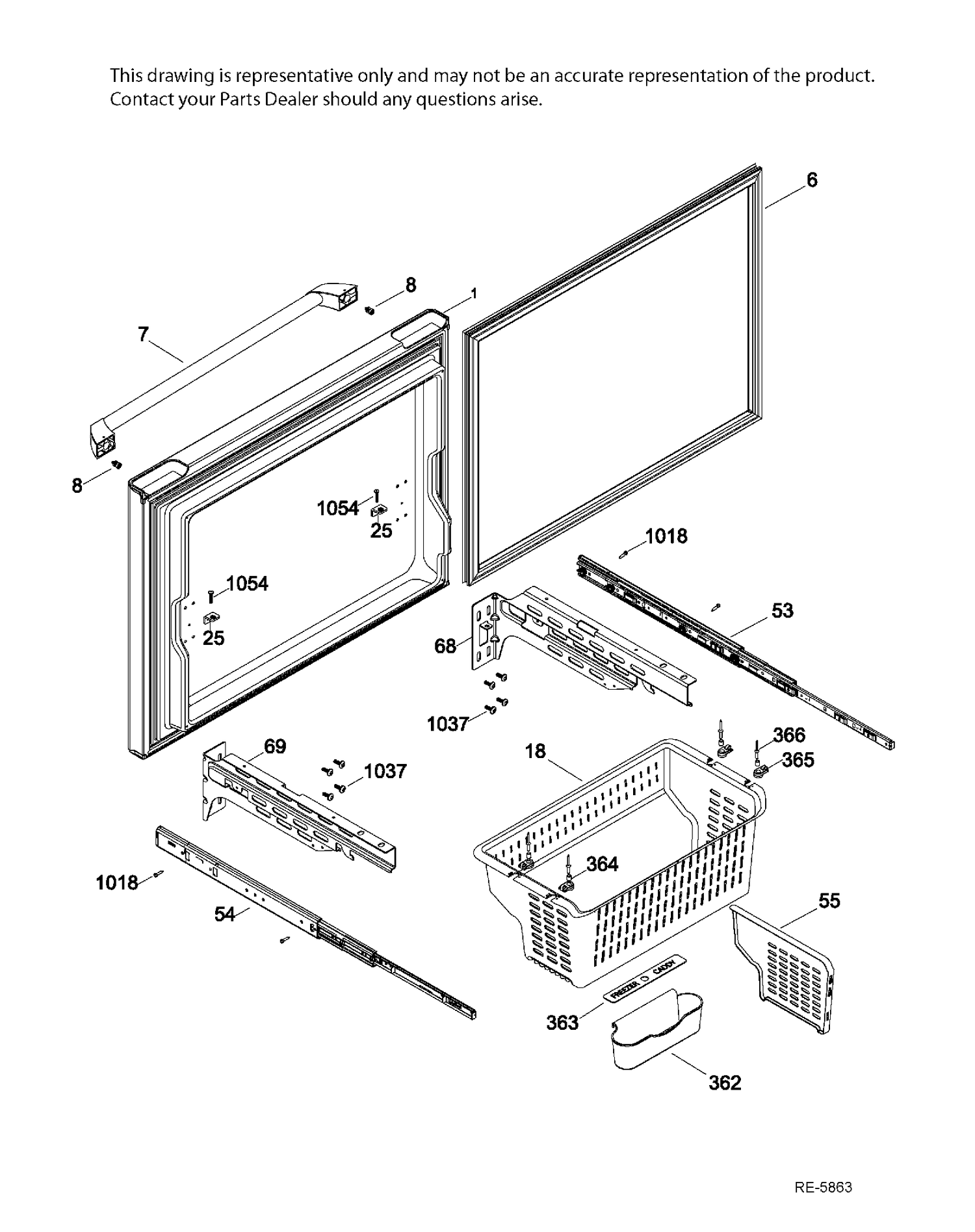FZ DOOR Diagram and Parts List for CFRP5NFDCSS  General Electric Refrigerator