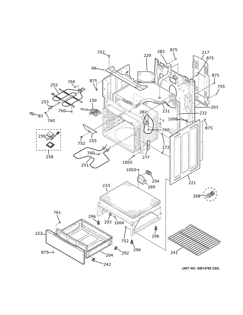 Body Parts Diagram and Parts List for JB645EKAES  General Electric Range