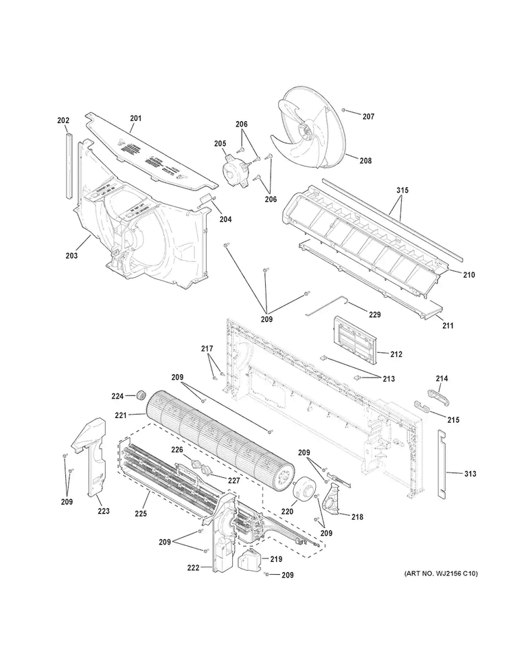 Motor & Chassis Parts Diagram and Parts List for AZ45E09DABW1  General Electric Air Conditioner