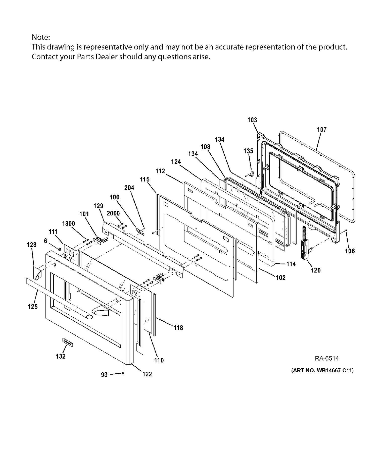 LARGE DOOR ASSEMBLY Diagram and Parts List for ZDP486NRP7SS  General Electric Range
