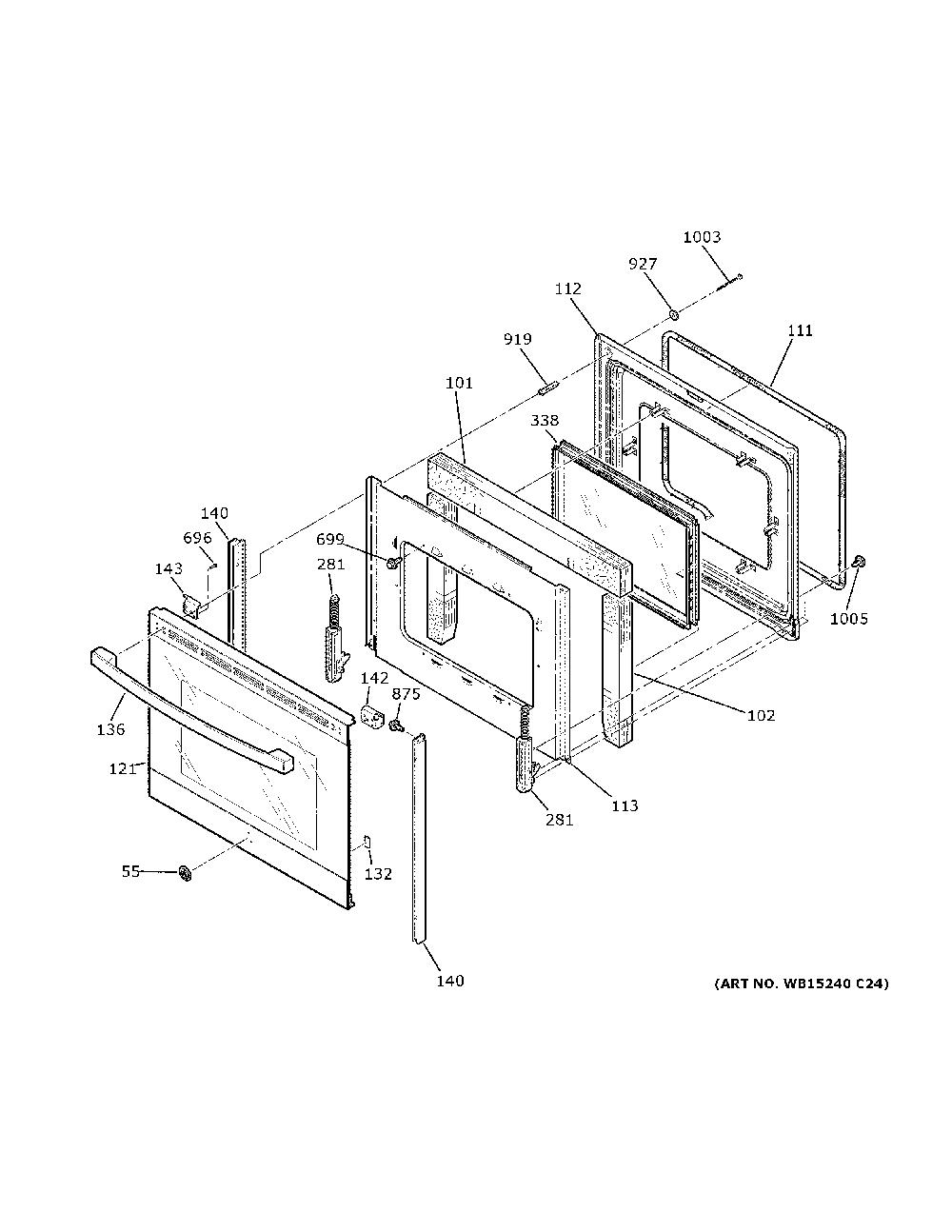 Door Diagram and Parts List for JBS60RK7SS  General Electric Range