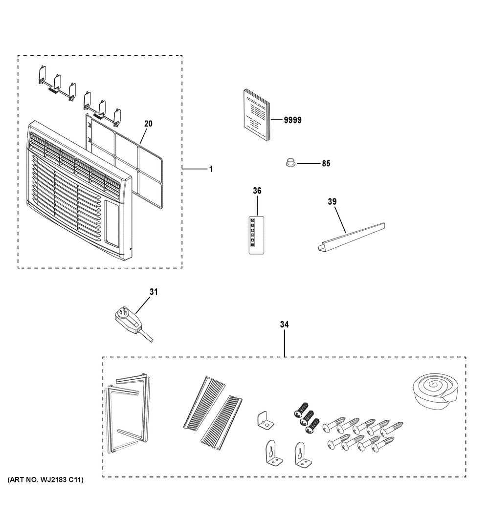 Room Air Conditioner Diagram and Parts List for AWCS06BWT1  General Electric Air Conditioner