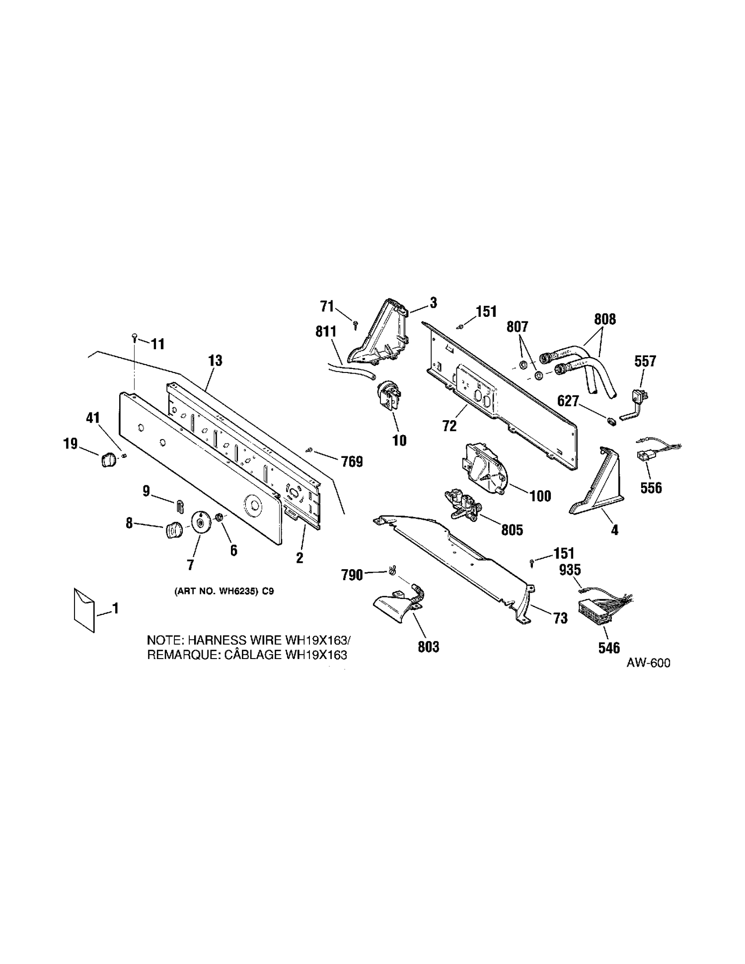 CONTROL PANEL Diagram and Parts List for MNXR1070B1WW  General Electric Washer