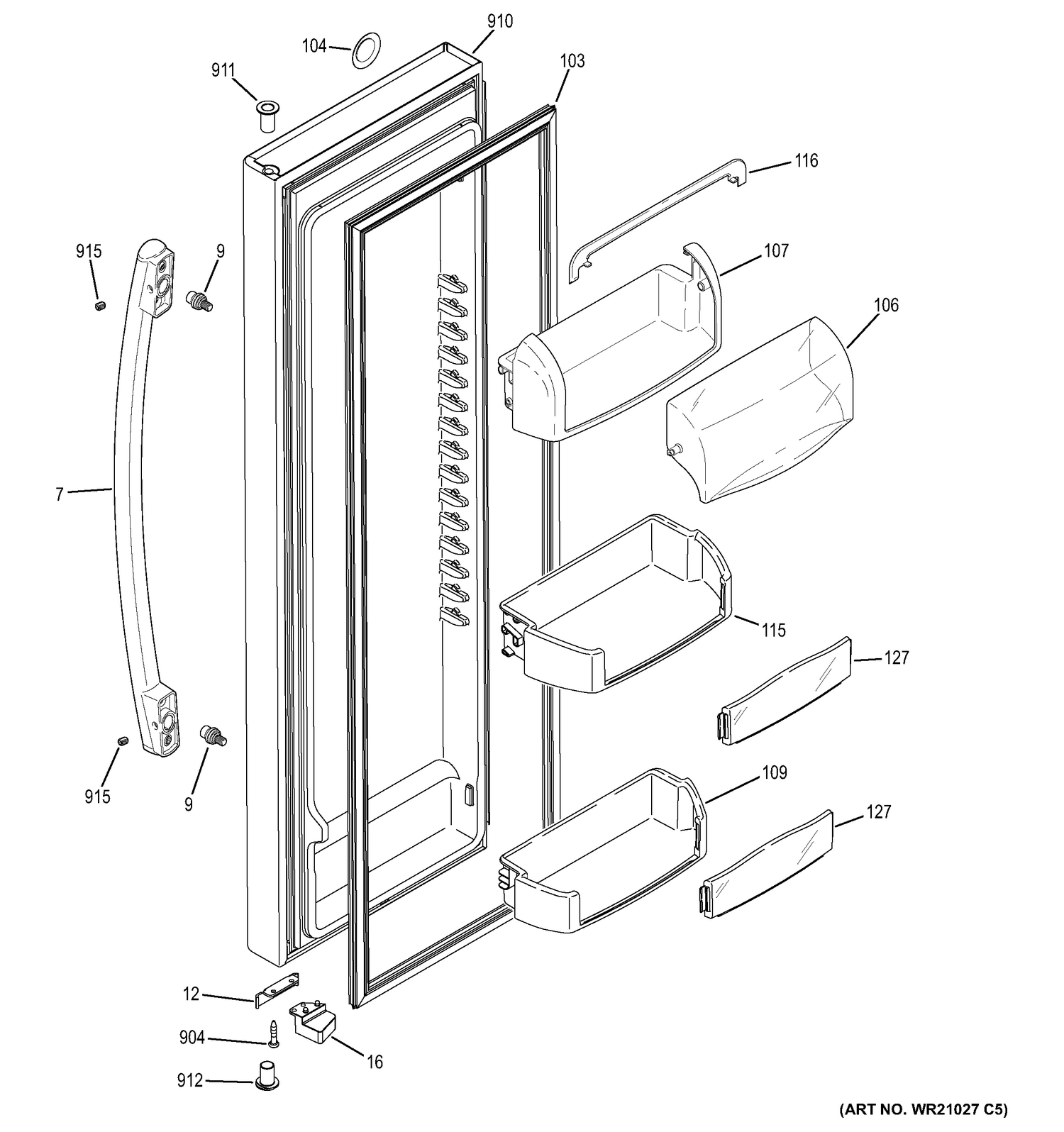 FRESH FOOD DOOR Diagram and Parts List for DSE26JGECCWW  General Electric Refrigerator