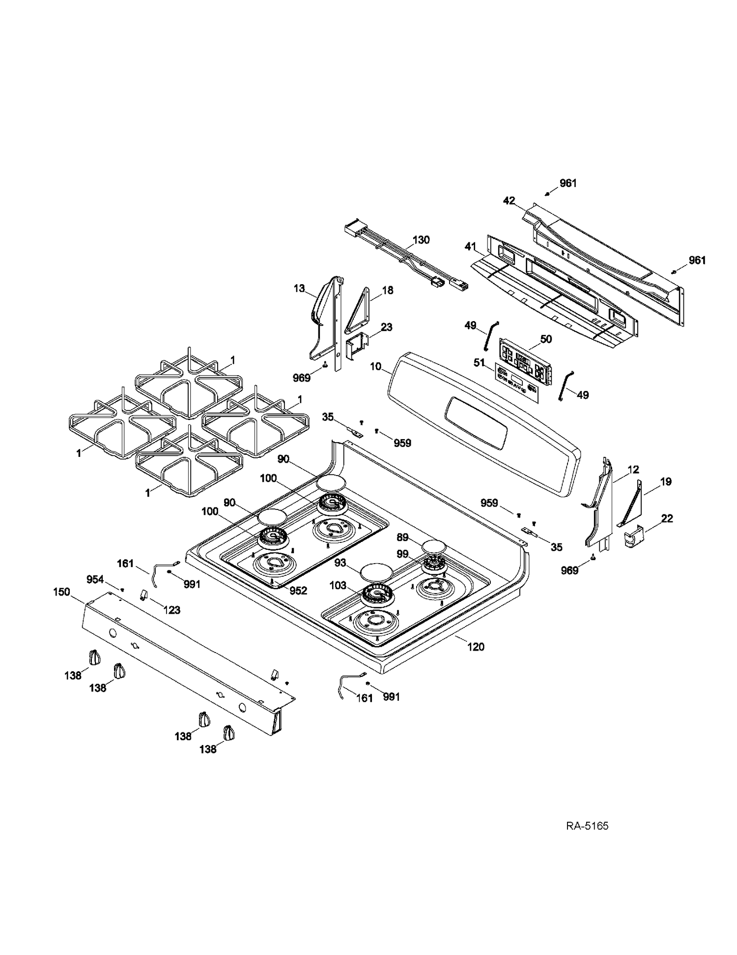 CONTROL PANEL & COOKTOP Diagram and Parts List for JCGBS23DET2BB  General Electric Range