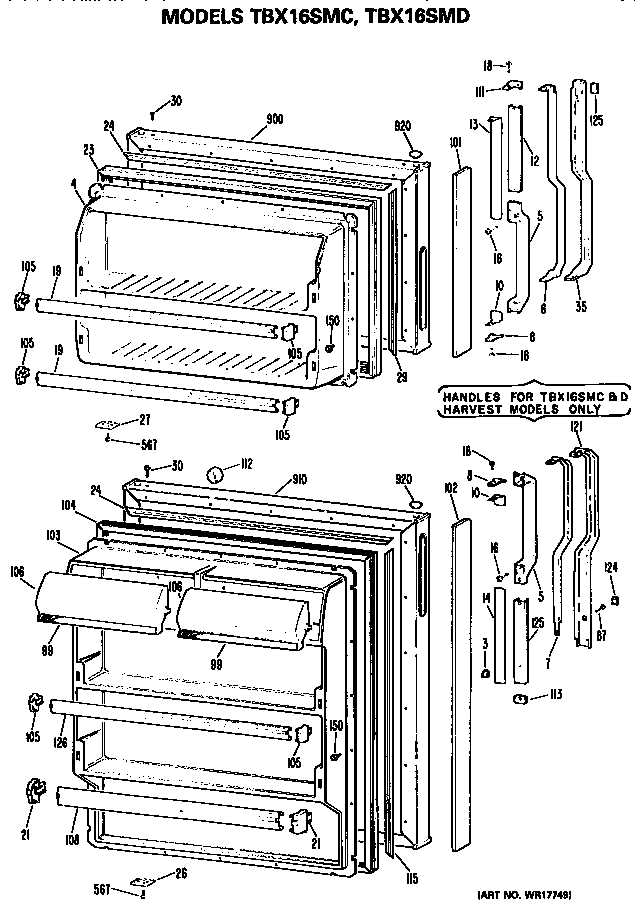 Doors Diagram and Parts List for TBX16SMDRHA  General Electric Refrigerator