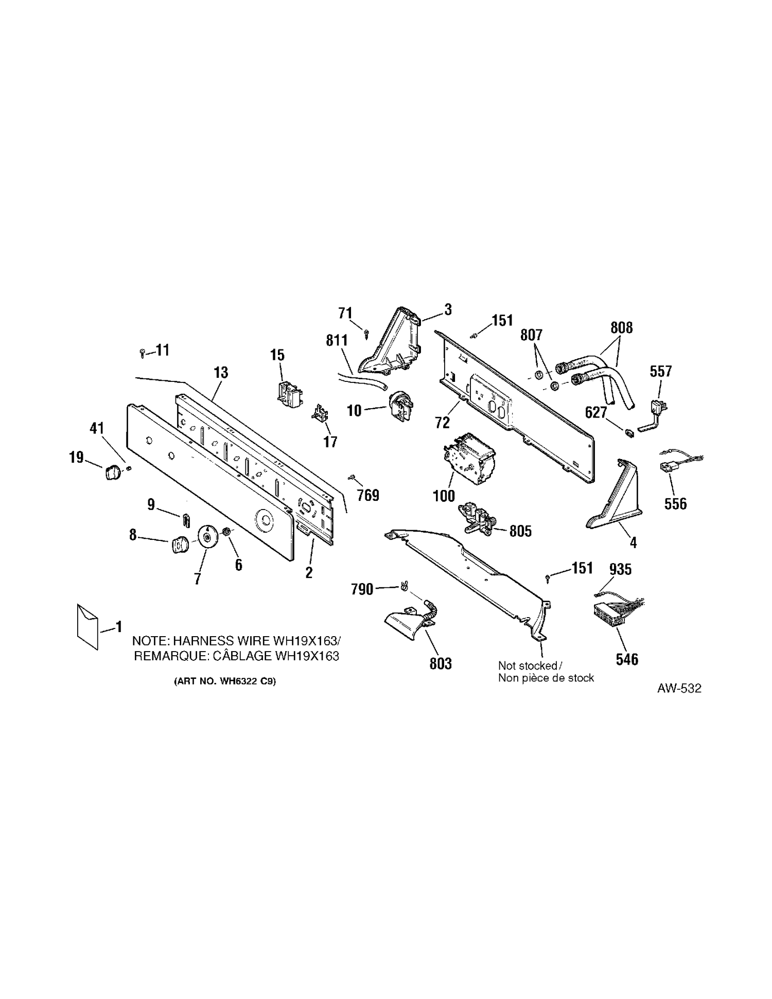 CONTROL PANEL Diagram and Parts List for 57441D5WW  General Electric Washer