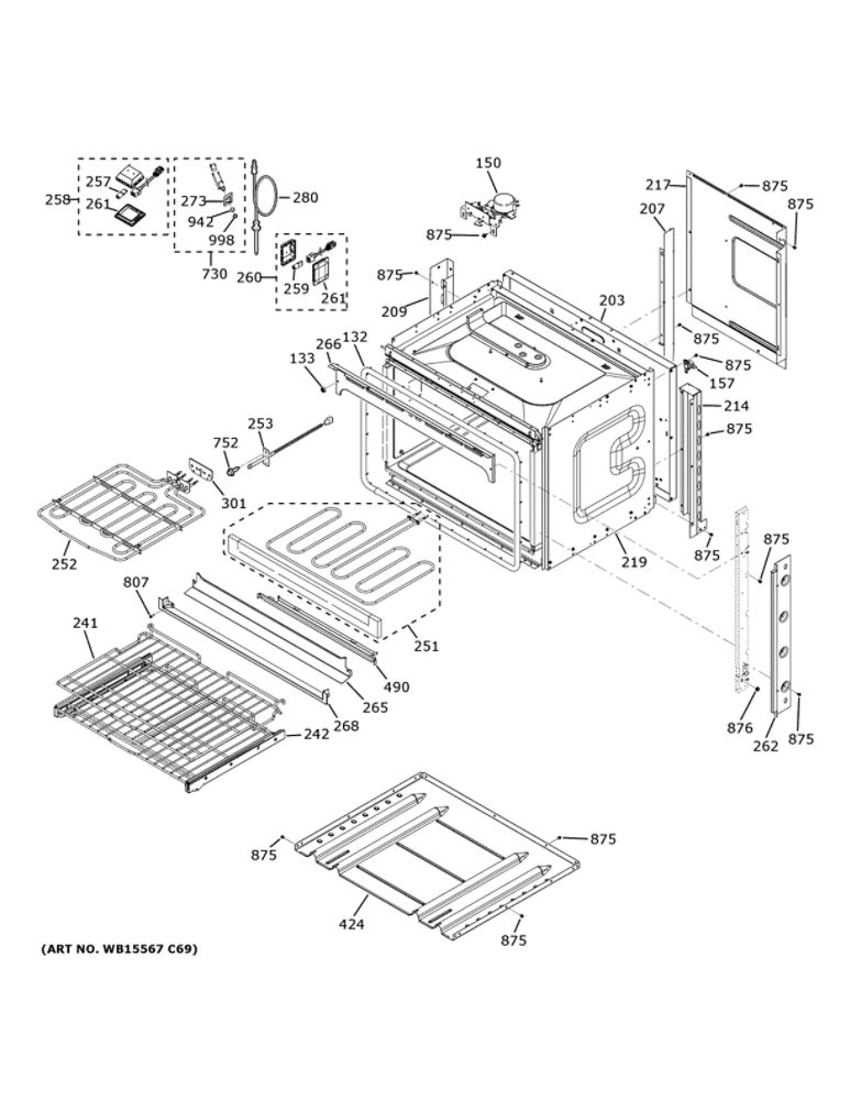 Body Parts Diagram and Parts List for CKS70DP2N2S1  General Electric Wall Oven