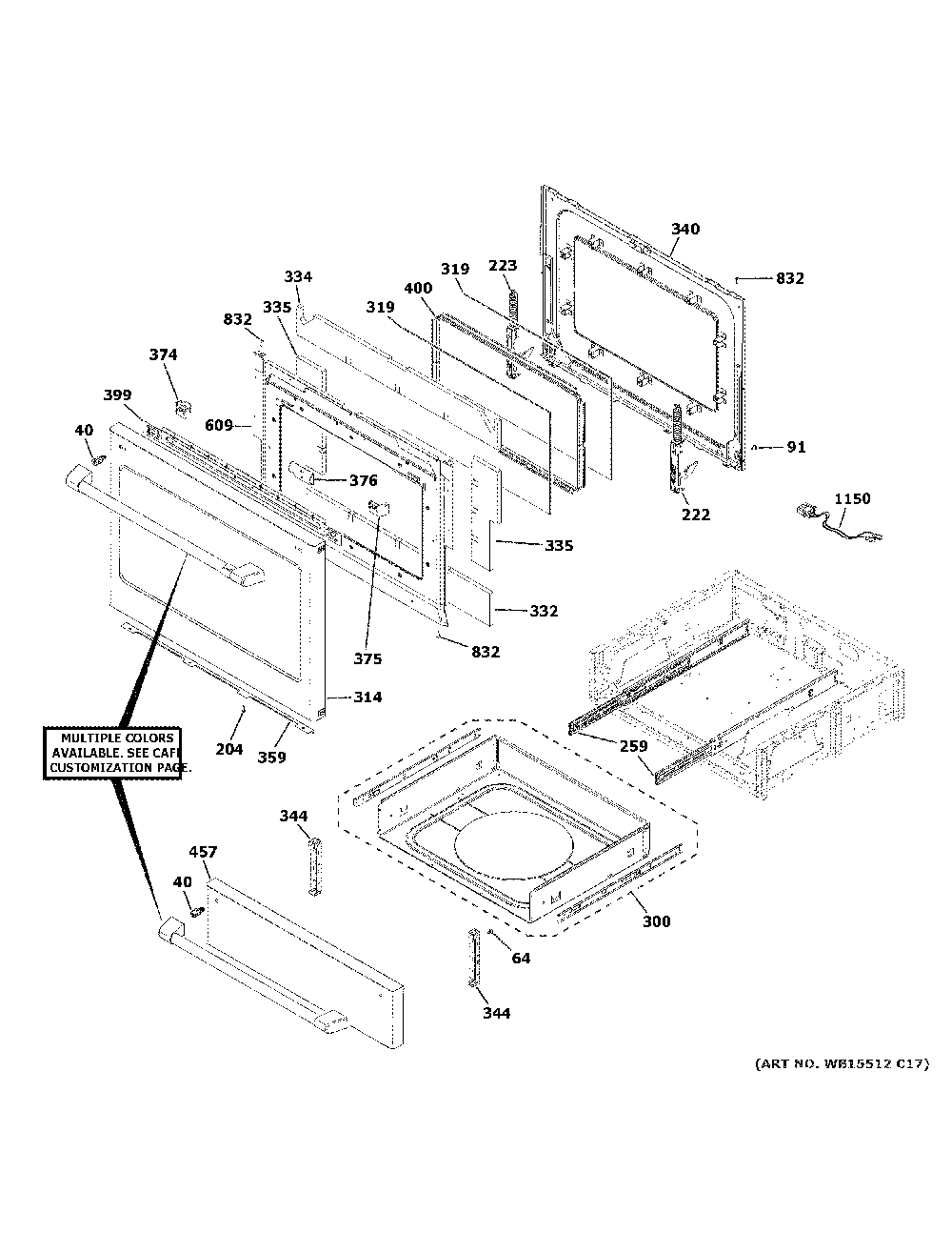 Door And Drawer Parts Diagram and Parts List for CGS700P4M3W2  General Electric Range