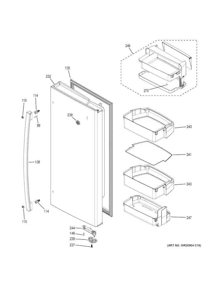 Fresh Food Door - Rh Diagram and Parts List for PYE22KMKFES  General Electric Refrigerator