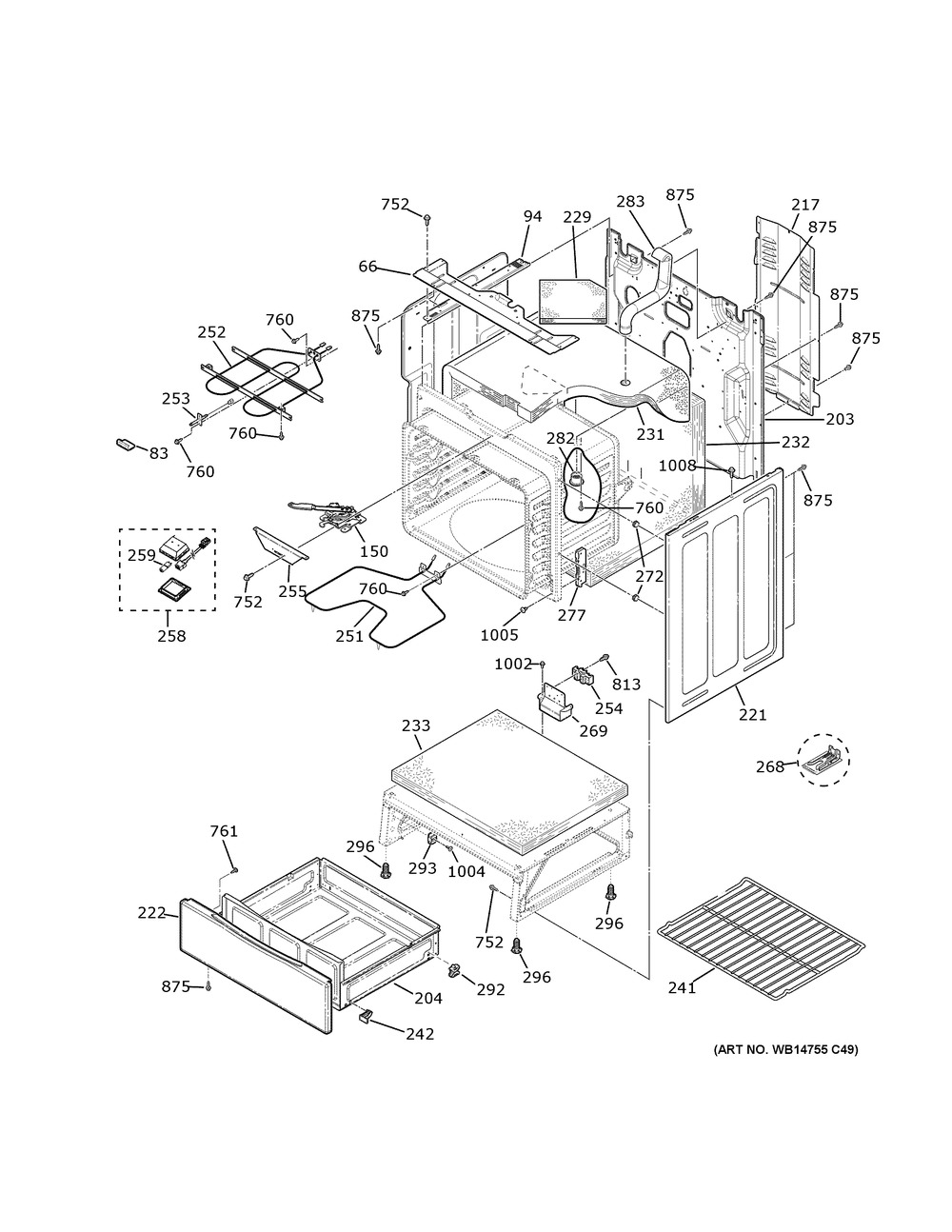 Body Parts Diagram and Parts List for XB625RK9SS  General Electric Range