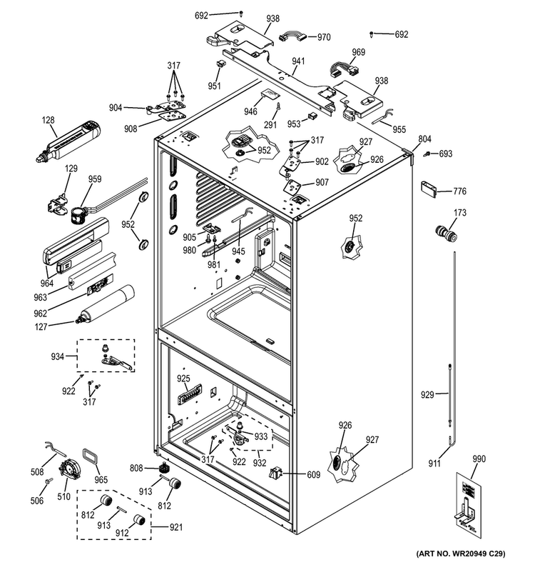 Case Parts Diagram and Parts List for CYE22TSHCSS  General Electric Refrigerator