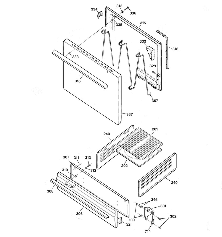 Door & Drawer Parts Diagram and Parts List for RGB508PEA1CT  Hotpoint Range