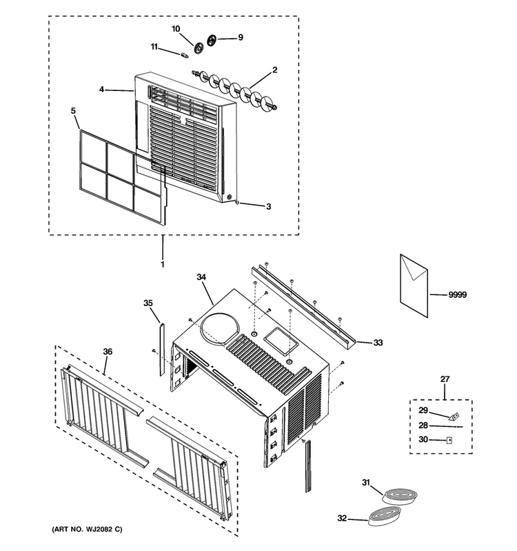 Grille & Chassis Parts Diagram and Parts List for AEQ05LSQ1  General Electric Air Conditioner