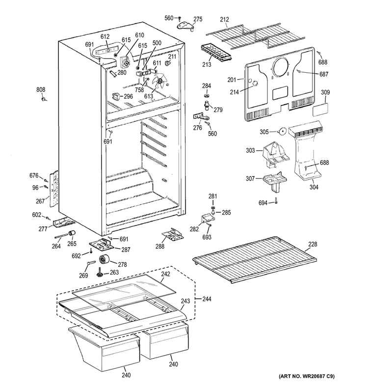 Cabinet Diagram and Parts List for GTH17DBDDRCC  General Electric Refrigerator