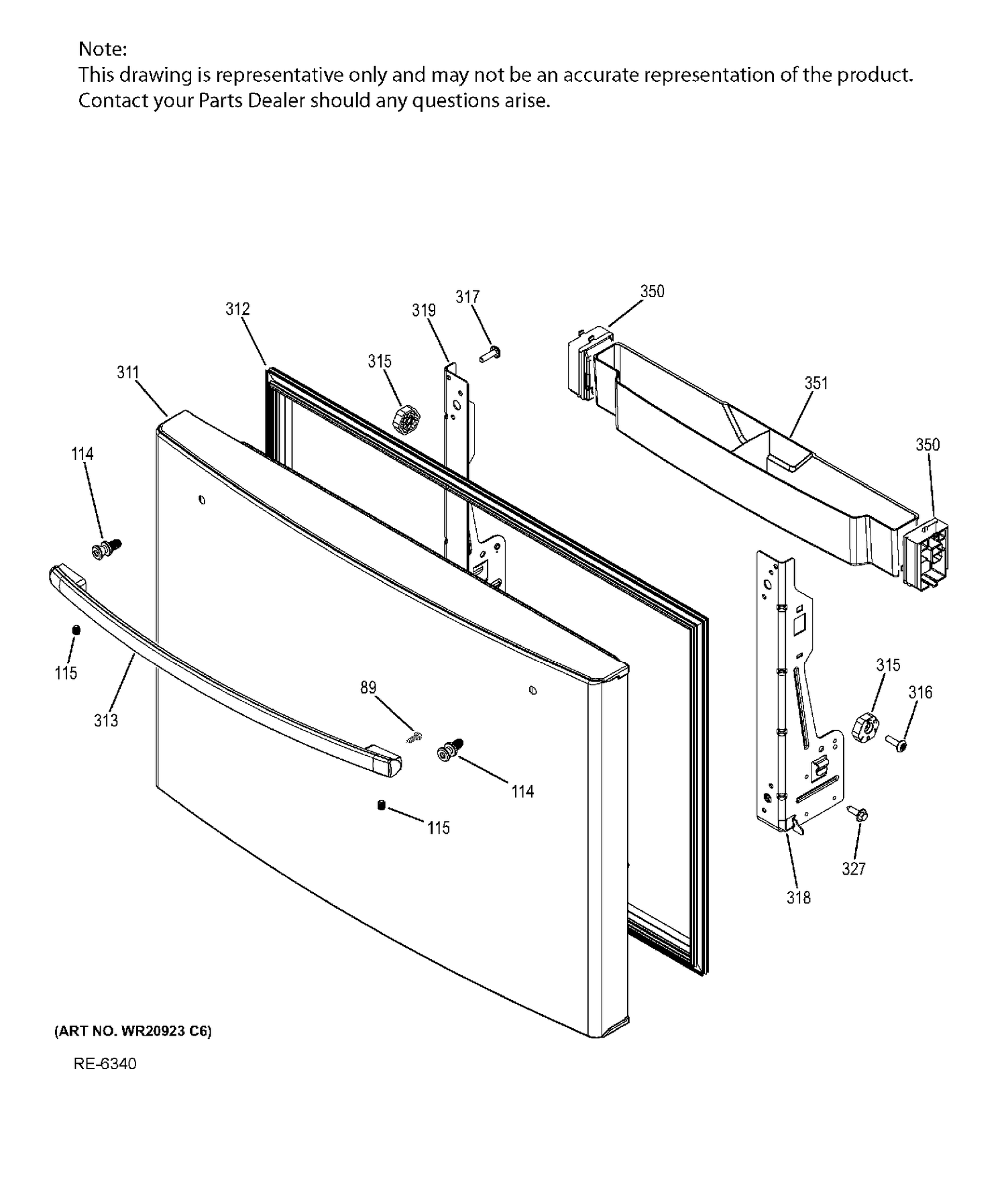 FZ DOOR Diagram and Parts List for PWE23KMDFES  General Electric Refrigerator