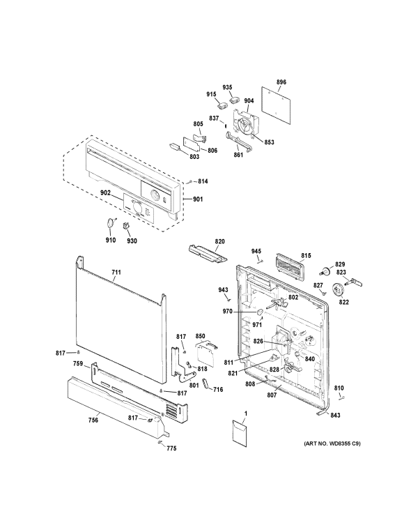 Diagram 1 Diagram and Parts List for HDA2100H65CC  Hotpoint Dishwasher