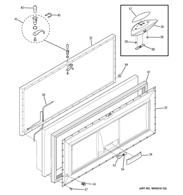 Door Diagram and Parts List for FCM25SUDWW  General Electric Freezer
