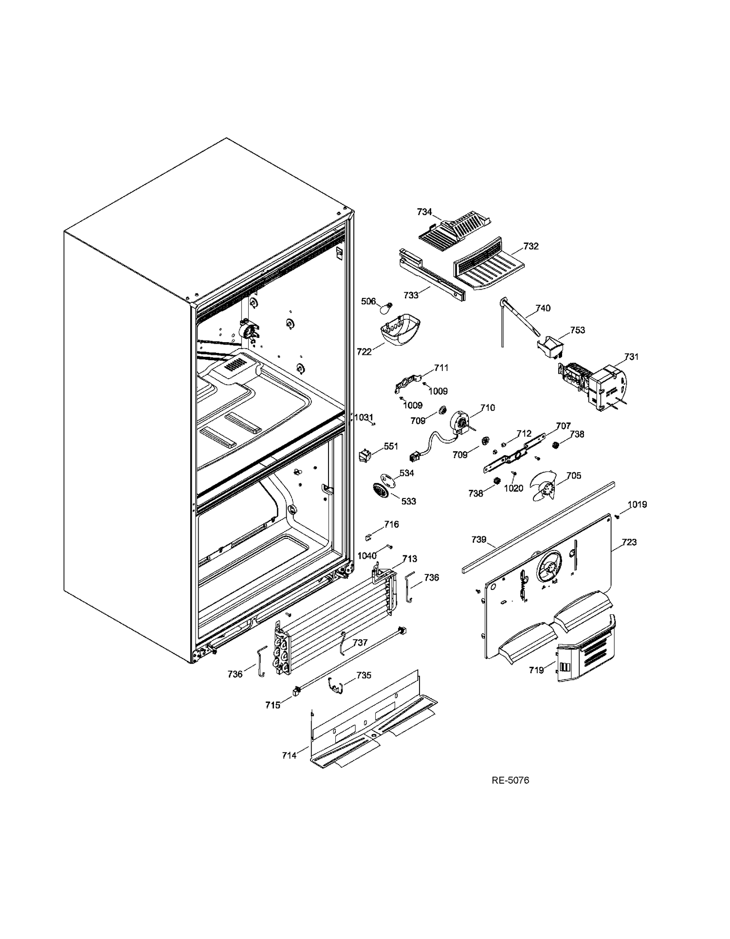 FUNCTIONAL PARTS FZ Diagram and Parts List for CFRS2MIDASS  General Electric Refrigerator