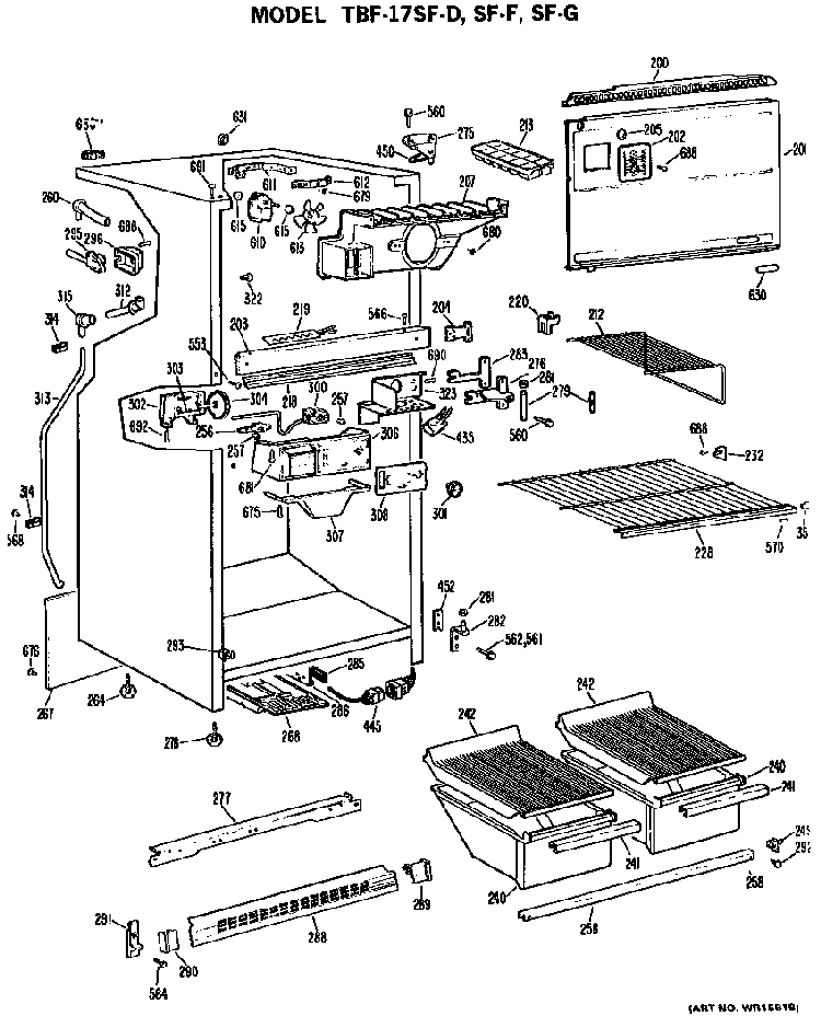 Cabinet Parts Diagram and Parts List for TBF17SFG  General Electric Refrigerator