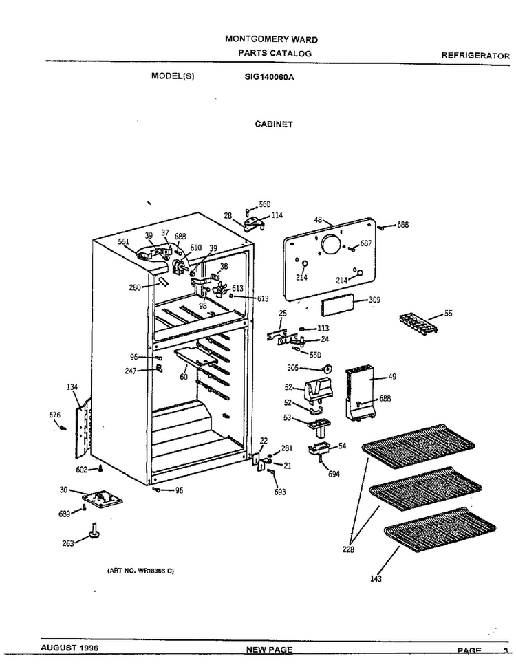 Cabinet Diagram and Parts List for 140060A  General Electric Refrigerator