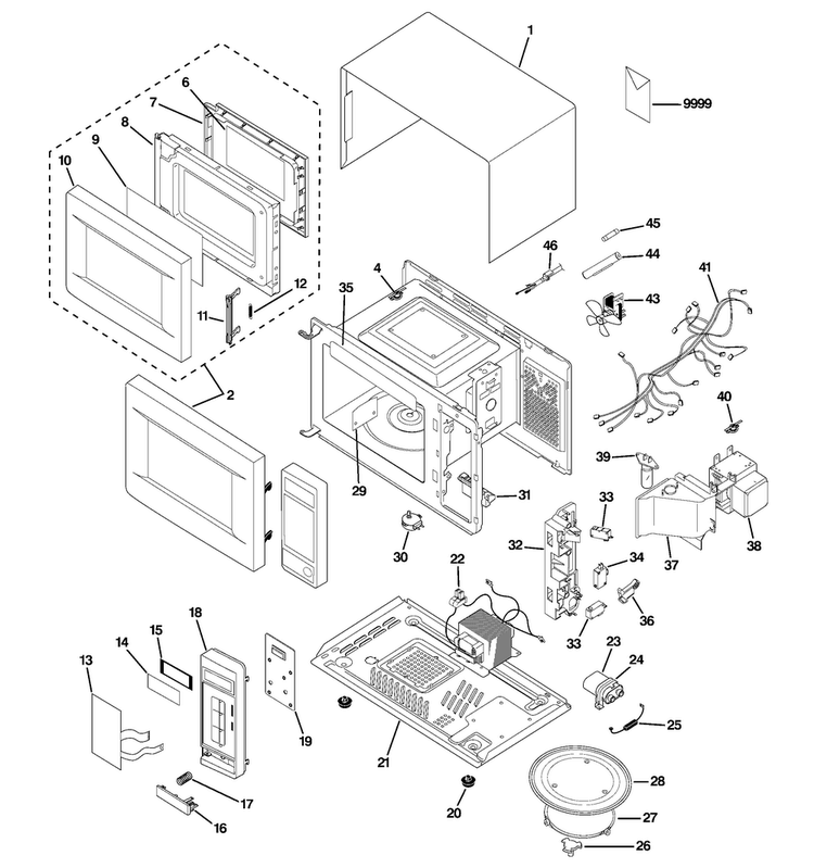 Microwave Diagram and Parts List for JES733WY003  General Electric Microwave