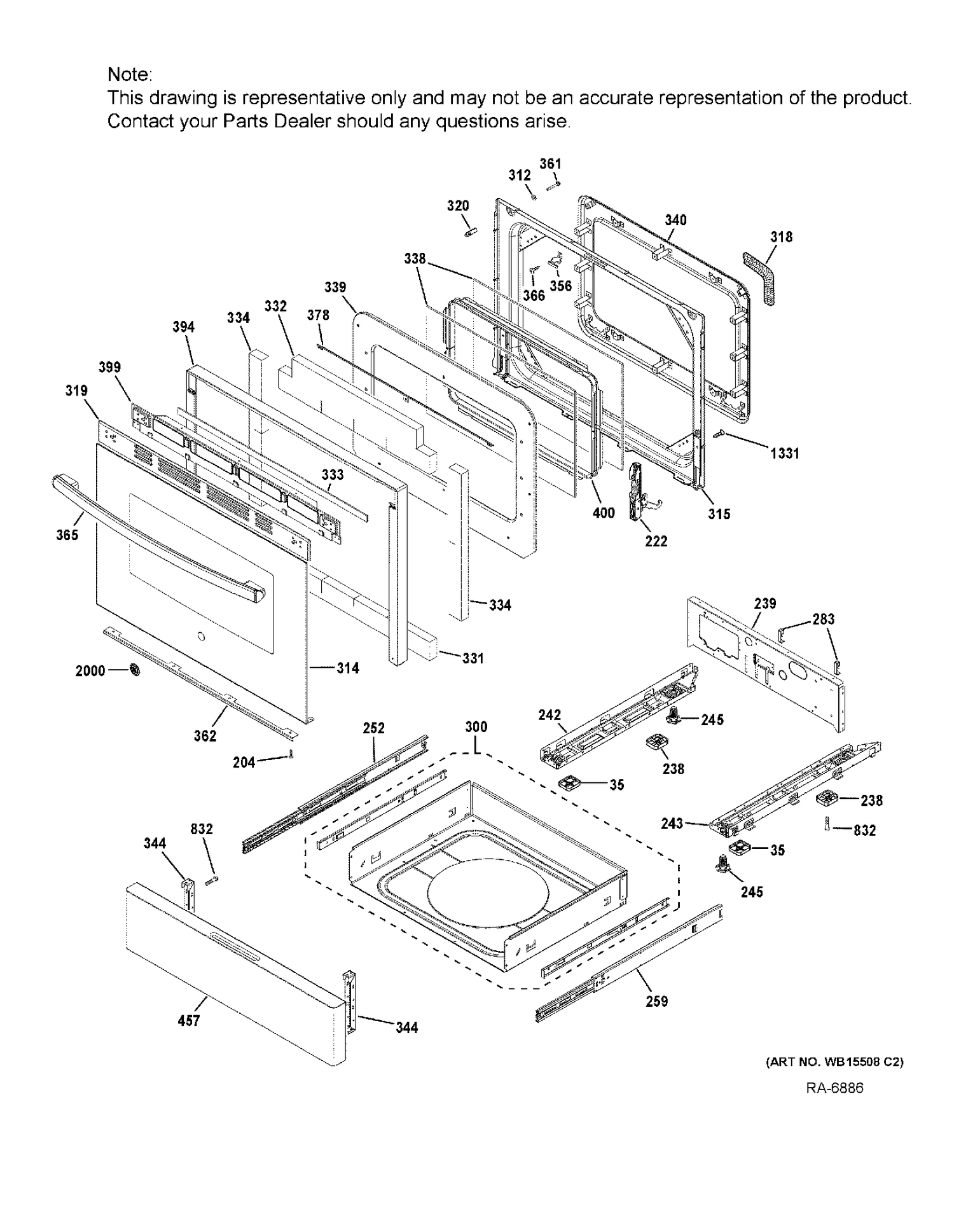 DOOR & DRAWER PARTS Diagram and Parts List for JCGSS66SEL1SS  General Electric Range