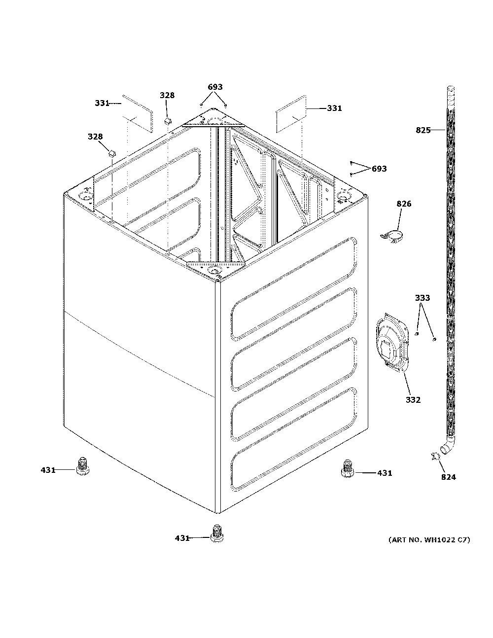 Cabinet Diagram and Parts List for GTW725BPN1DG  General Electric Washer