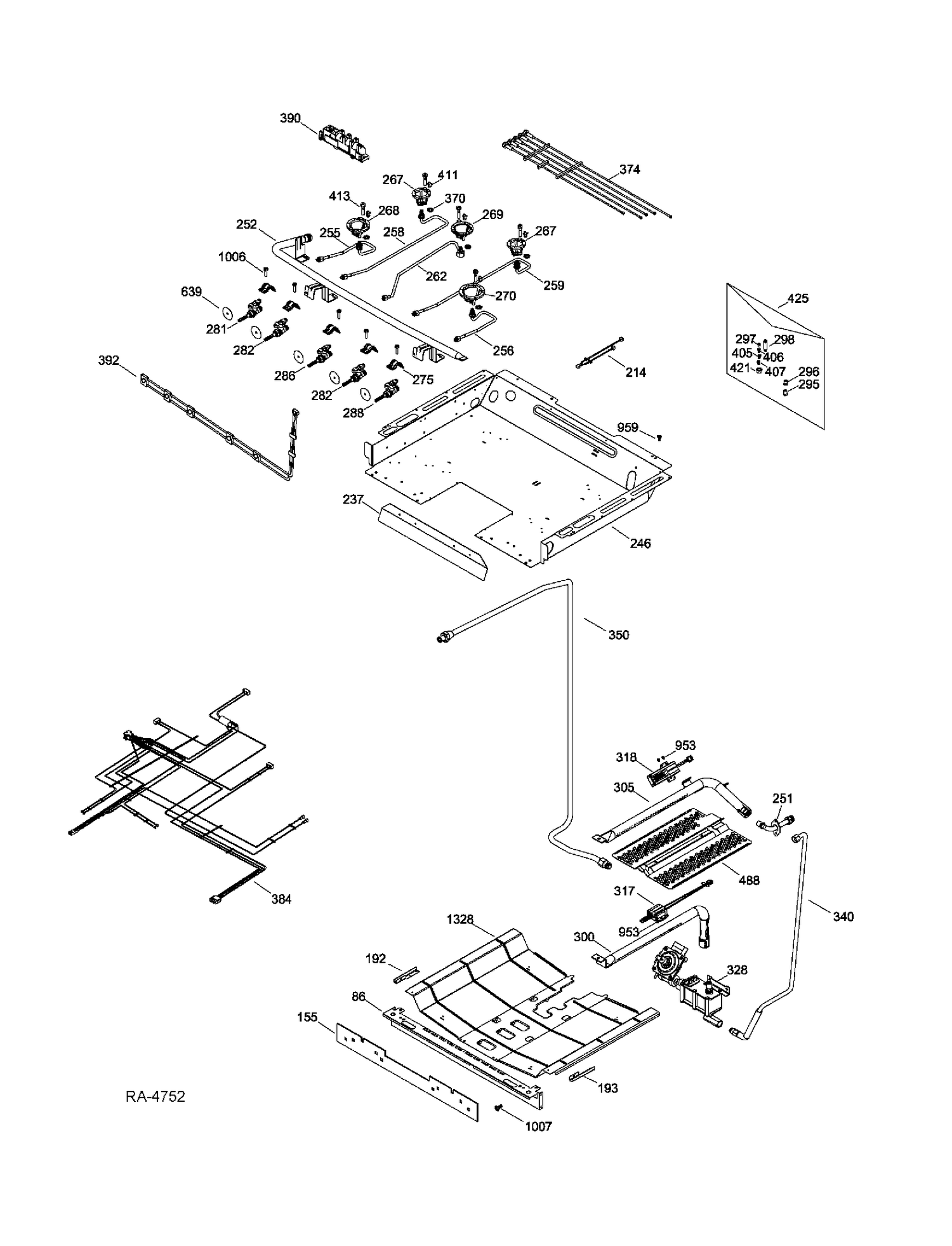 GAS & BURNER PARTS Diagram and Parts List for PCGB910DET1WW  General Electric Range