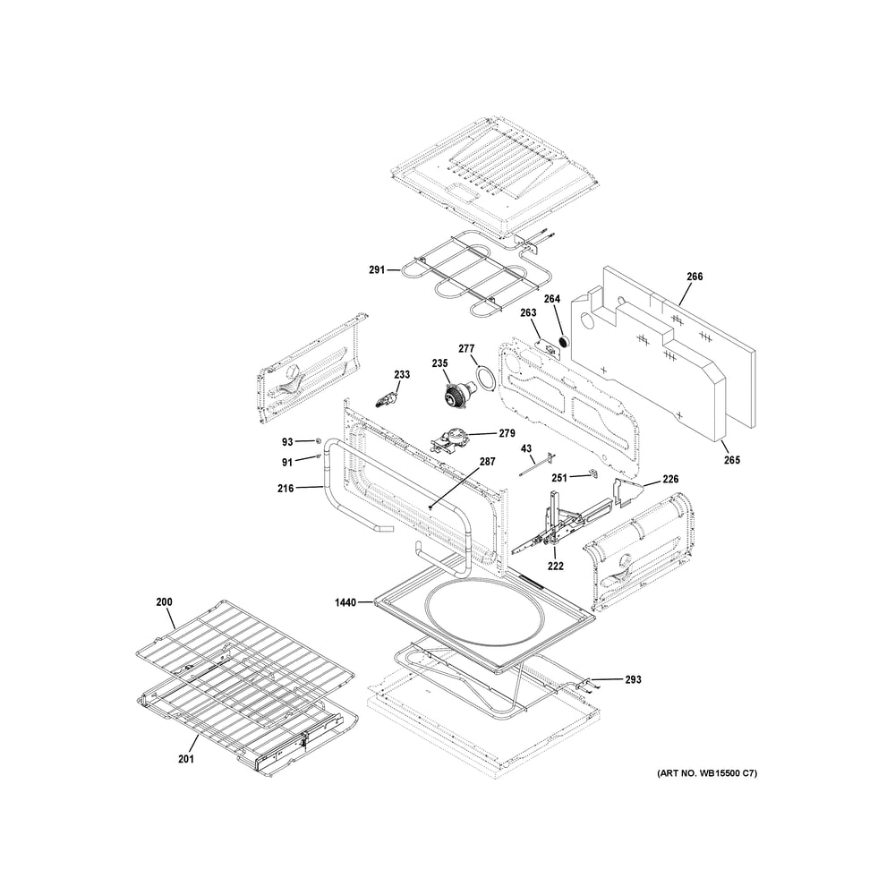 Upper Oven Diagram and Parts List for CHS950P2M9S1  General Electric Range