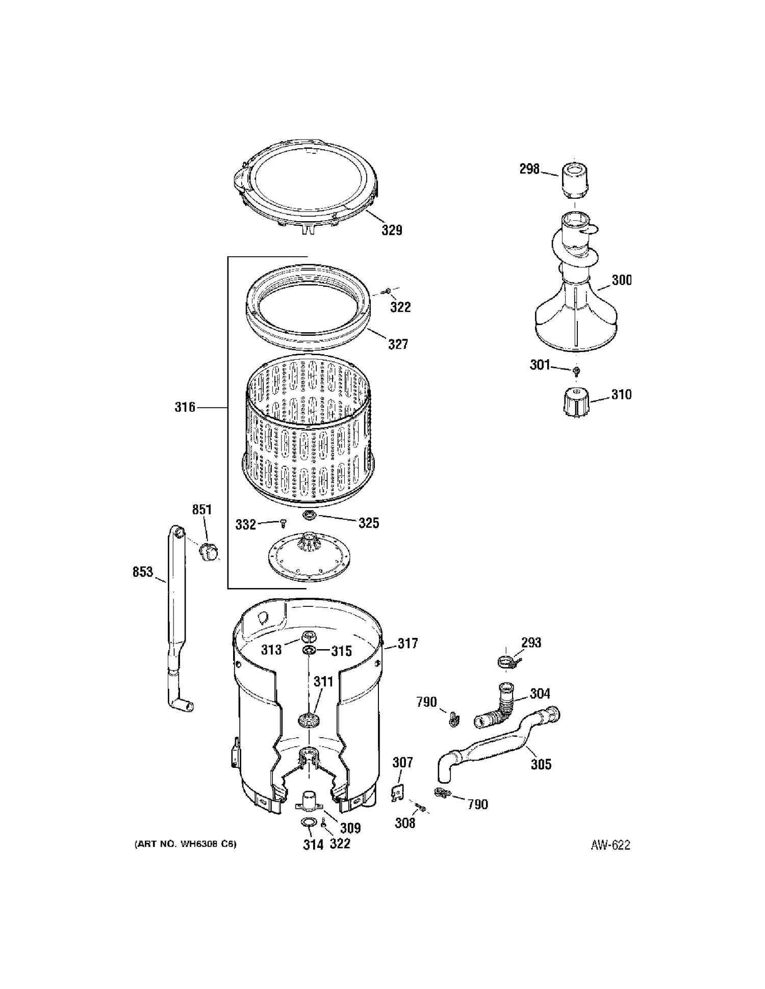 TUB GROUP Diagram and Parts List for WPRE8320H0WT  General Electric Washer